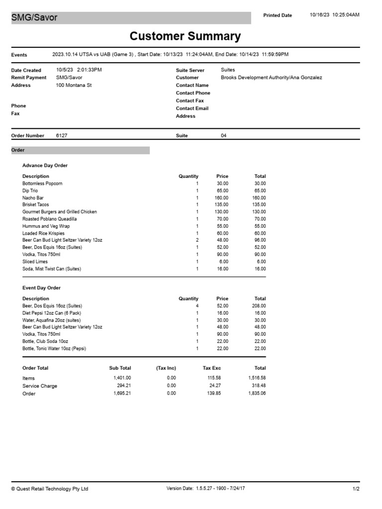 Game 3 Ste 04 Customer Summary | PDF | Foods