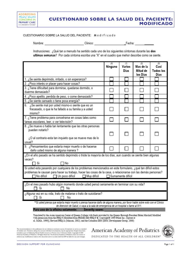 PHQ A Depression Spanish | PDF