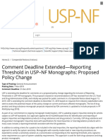 Comment Deadline Extended-Reporting Threshold in USP-NF Monographs - Proposed Policy Change - USP-NF