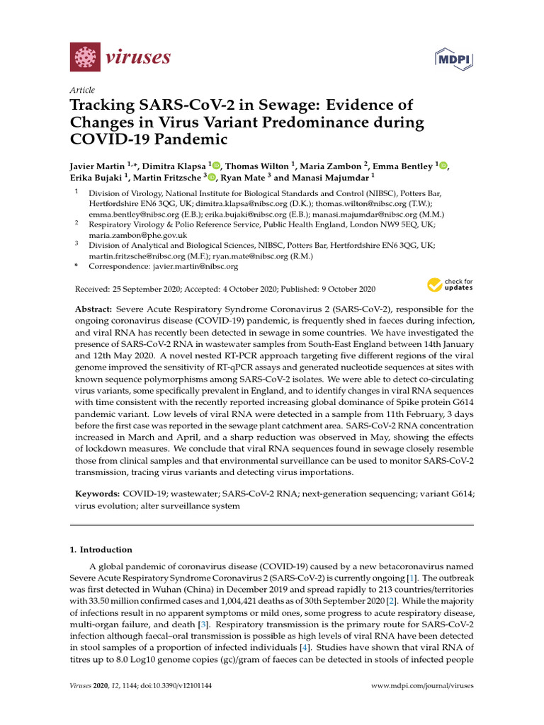 2020 - Tracking SARS-CoV-2 in Sewage | PDF | Dna Sequencing ...