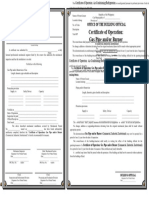 Certificate of Operation Gas Pipe and or Burner