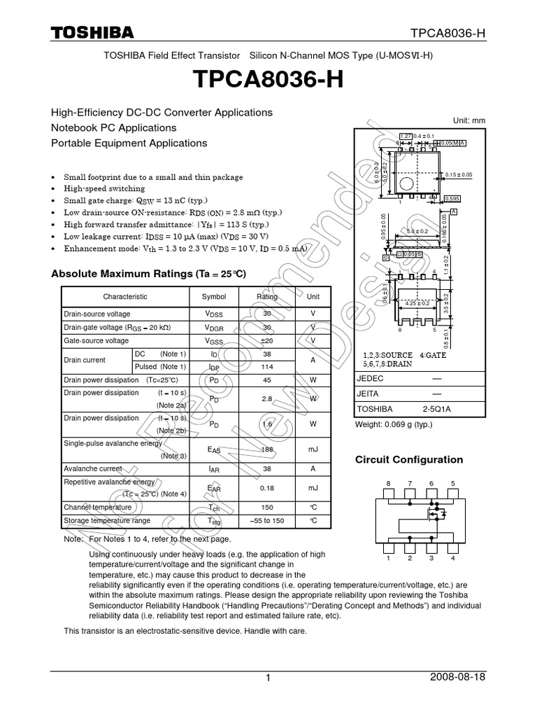 TPCA8036-H MOSFET Datasheet | PDF | Field Effect Transistor ...