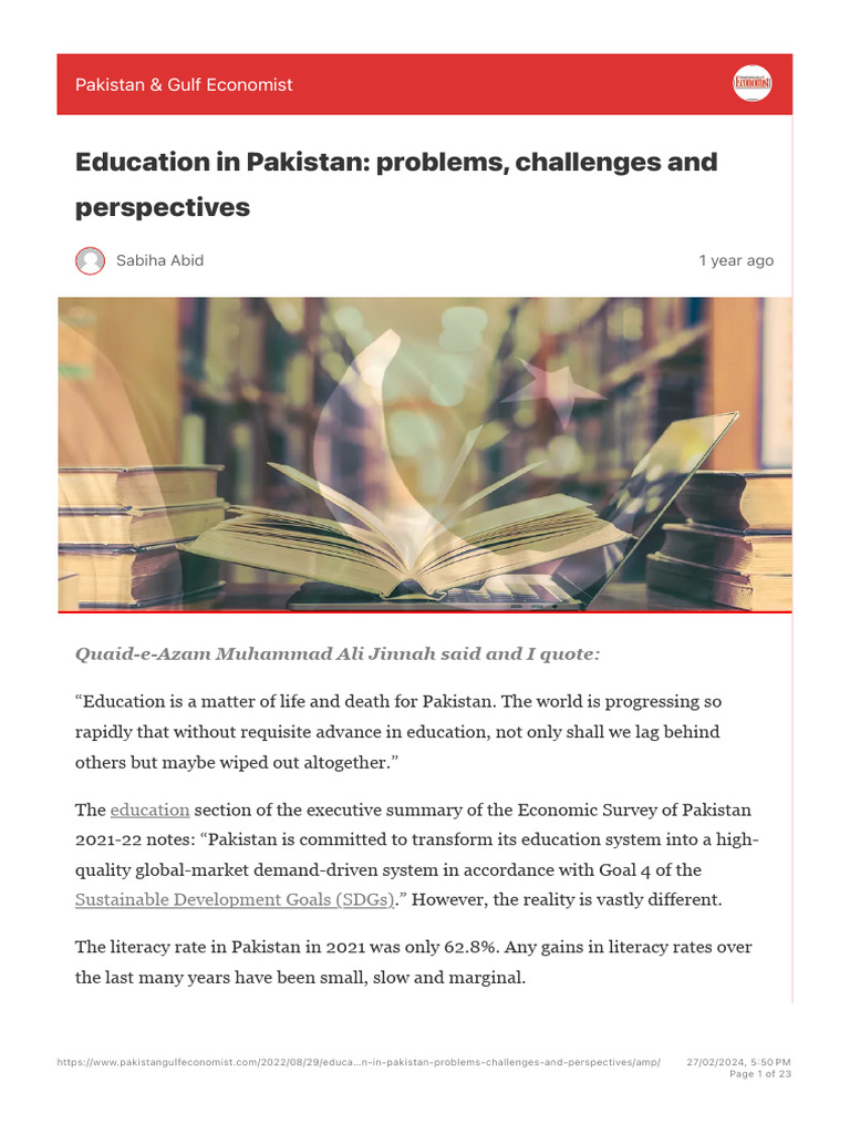 Education in Pakistan - Problems, Challenges and Perspectives | PDF ...