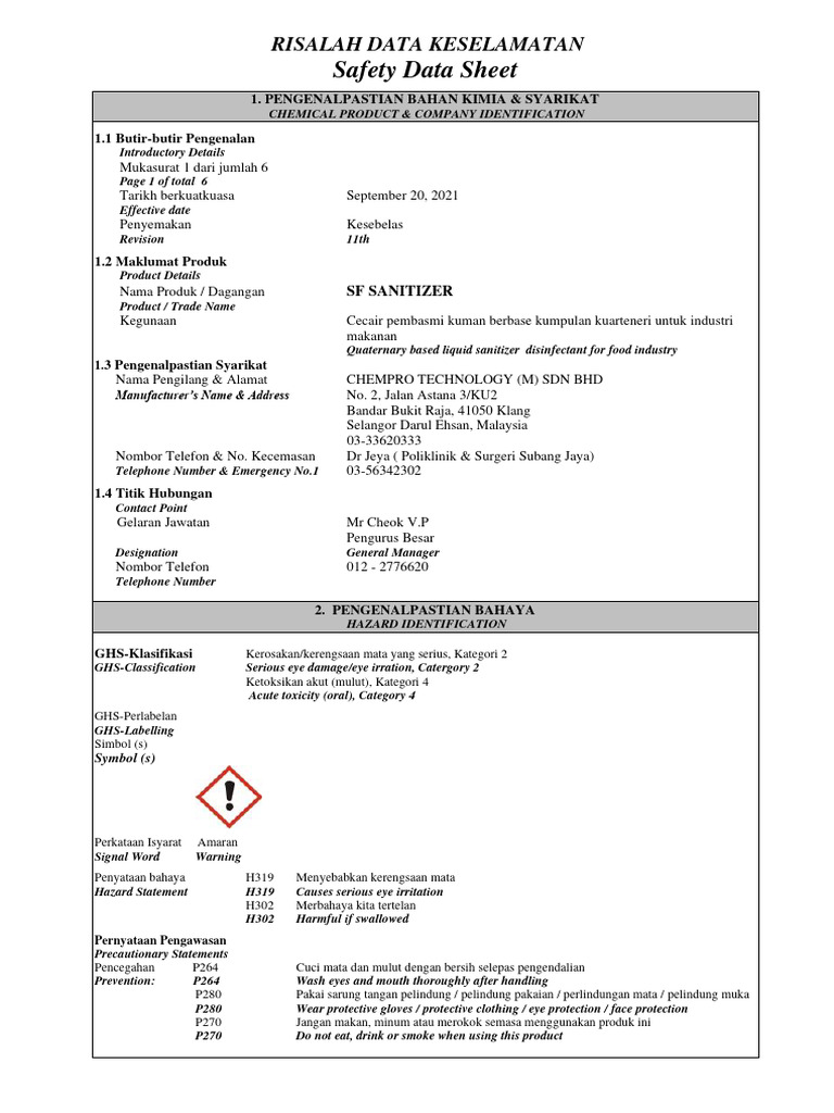SF Sanitizer (SDS) - Rev.11 | PDF