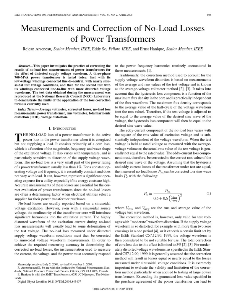 Measurements and correction of no load l pdf transformer root