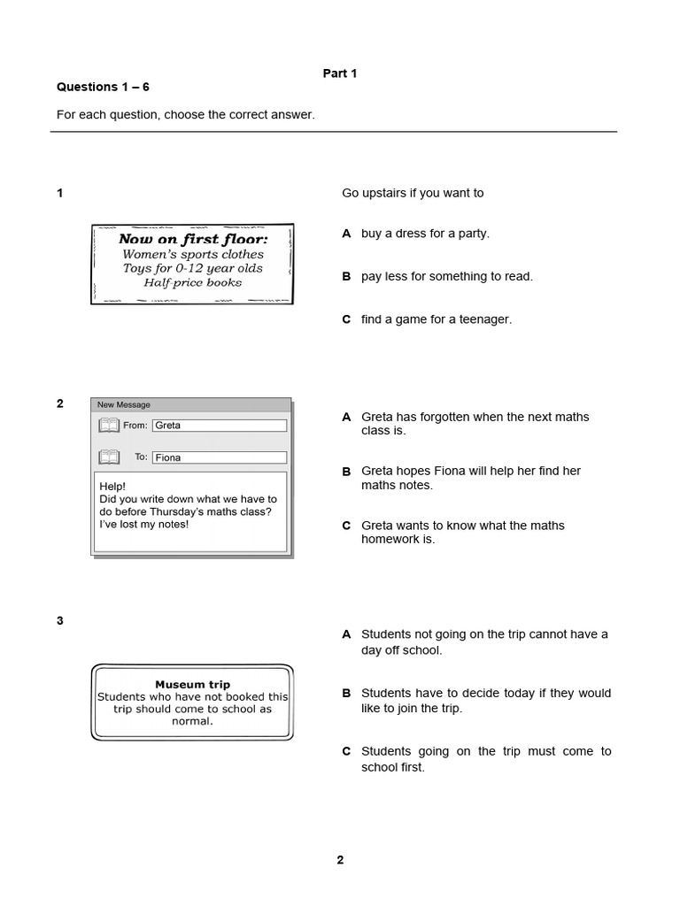 1【Reading and Writing】A2 Key for Schools 2020 sample PDF Teachers