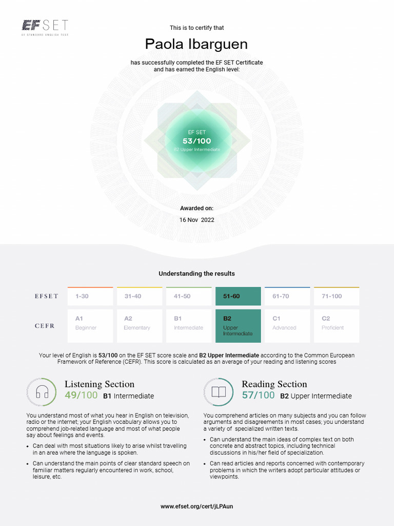 EF SET Certificate | PDF