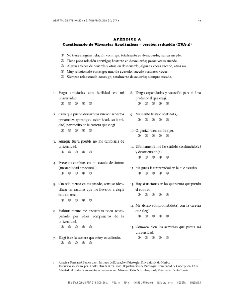Validación del Cuestionario QVA-r | PDF | Conceptos psicologicos ...