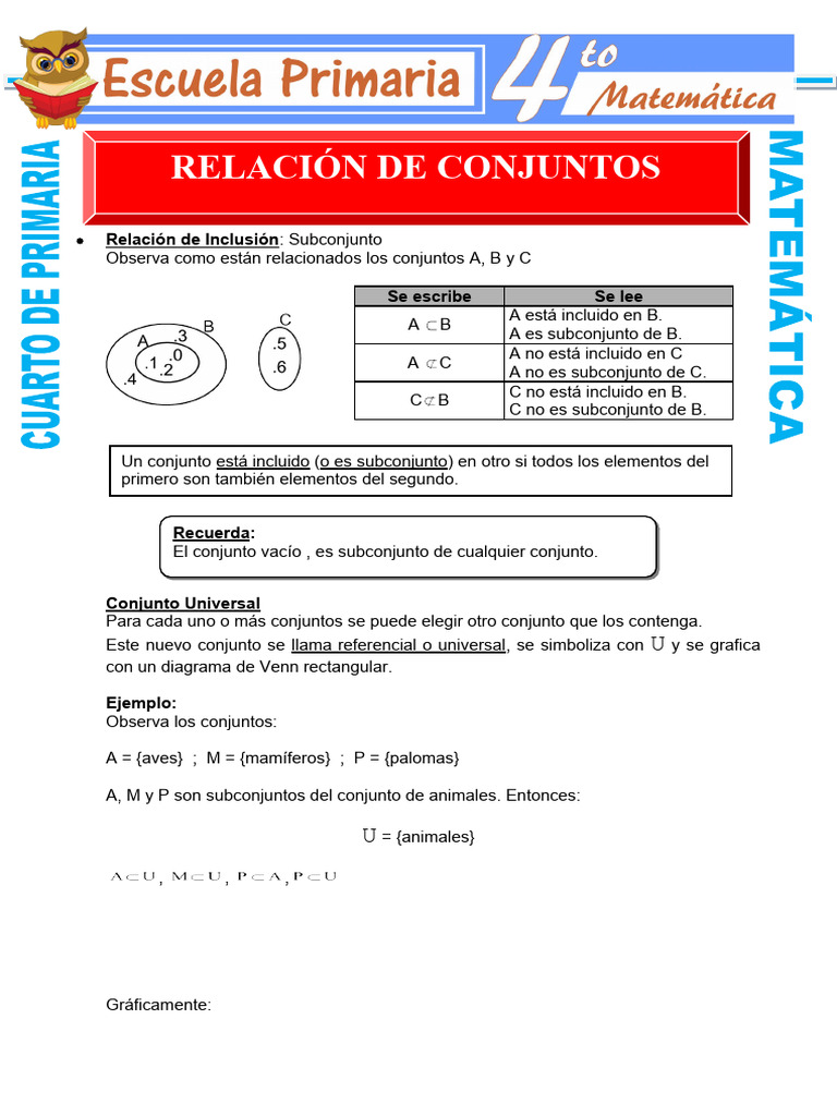 Relacion de Conjuntos para Cuarto de Primaria | PDF | Conjunto ...