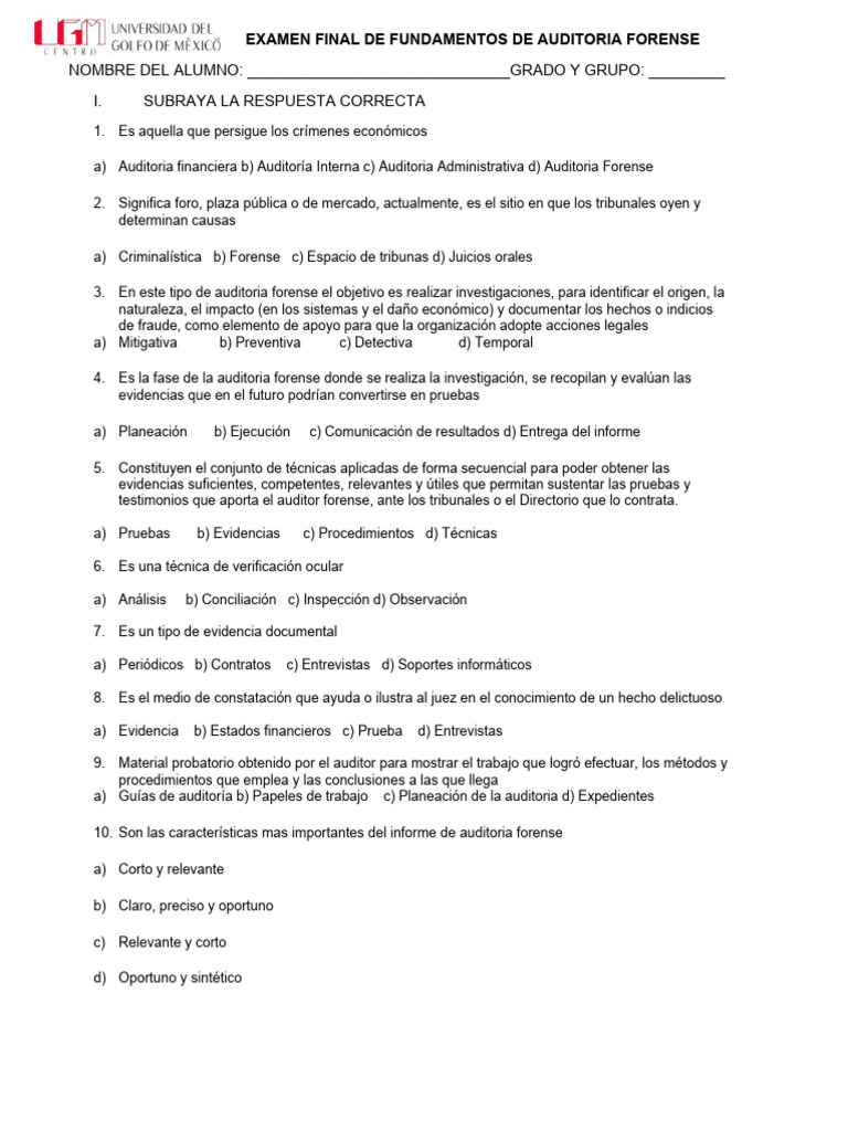 Examen de Auditoría Forense Detectiva | PDF
