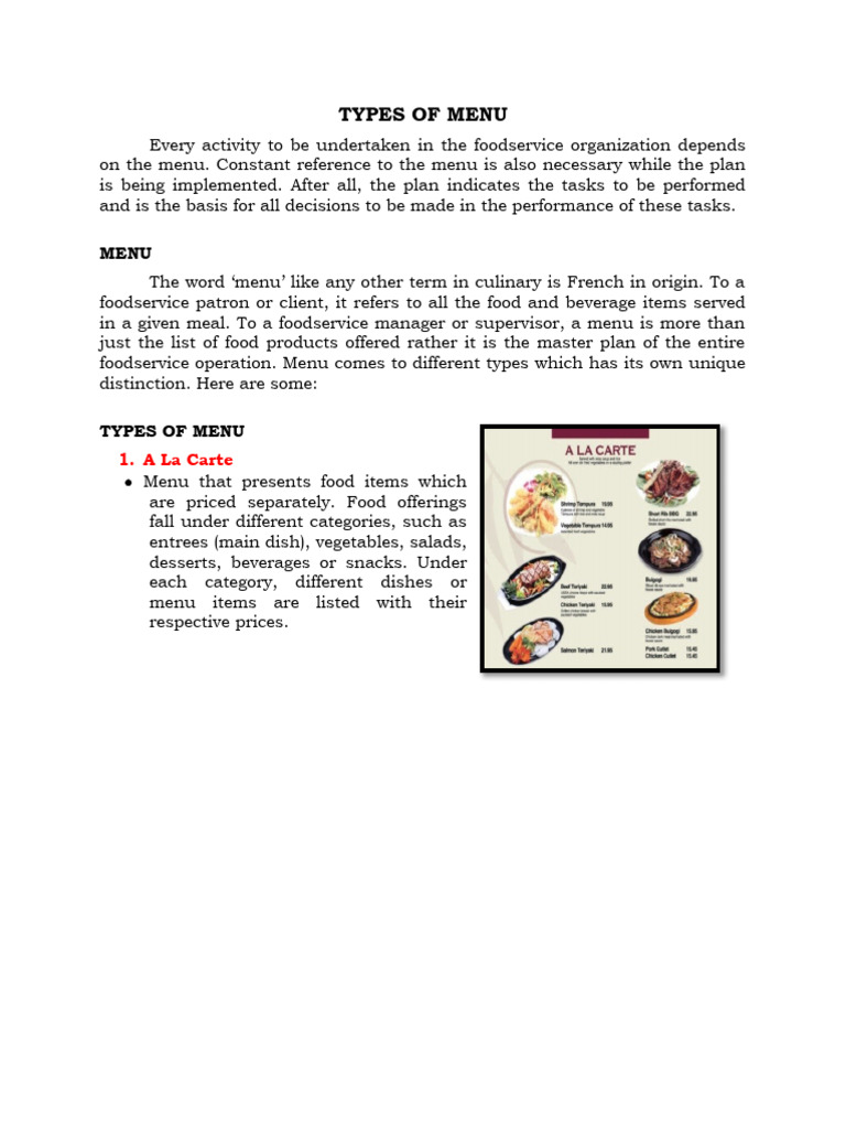 Types of Menu | PDF | Menu | Meal