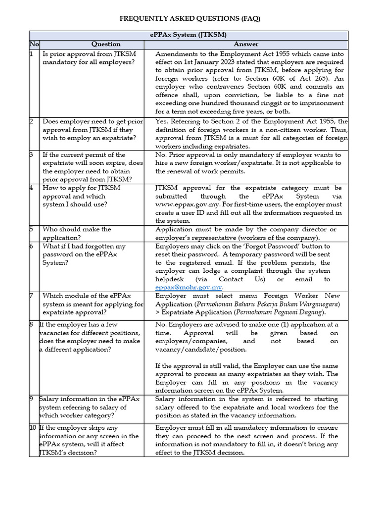 JTKSM ePPAx System FAQs for Employers | PDF | Justice | Crime & Violence