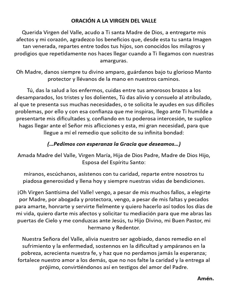 Oración a la Virgen del Valle | PDF