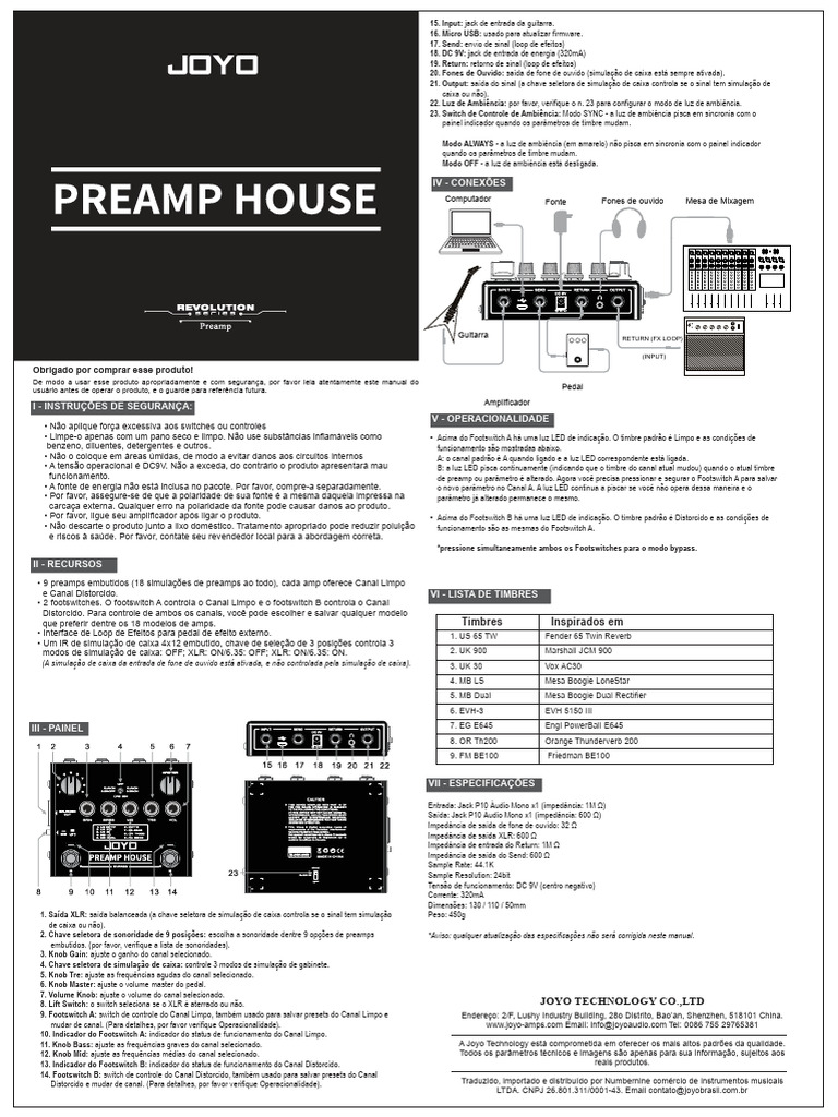Pedal Joyo Pre Amp House R15Manualdousuario PDF Diodo emissor