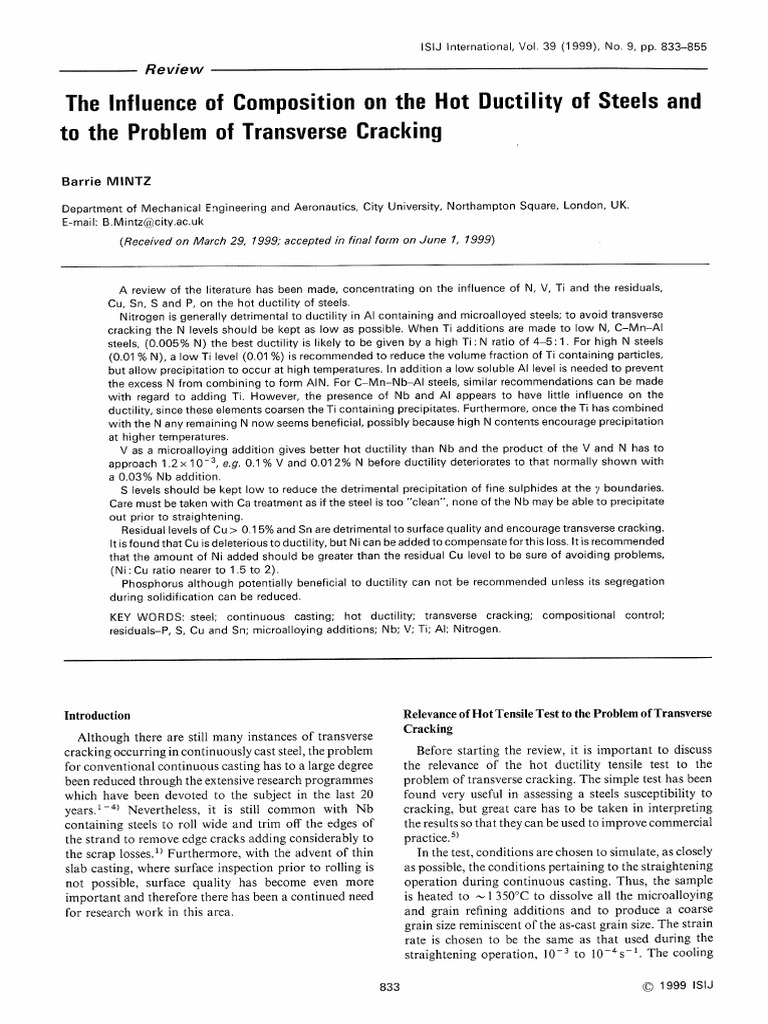 The Influence of Composition On The Hot Ductility of Steels and To The ...