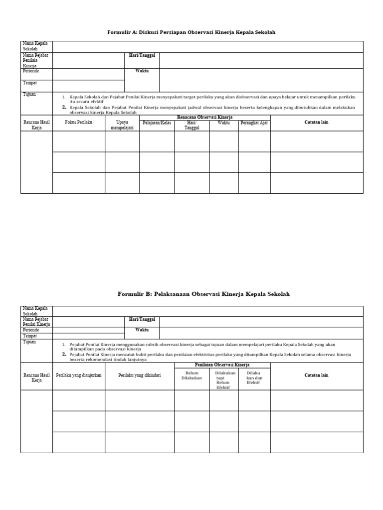 Observasi Kinerja Kepala Sekolah Pdf