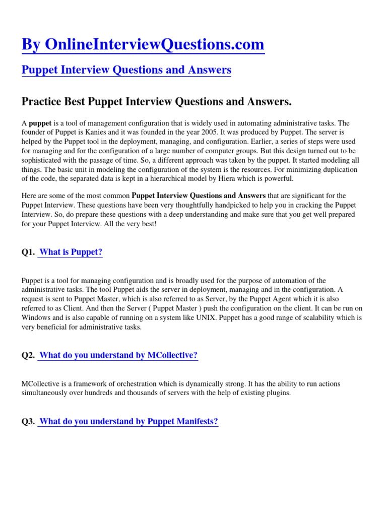 Puppet interview questions pdf json software