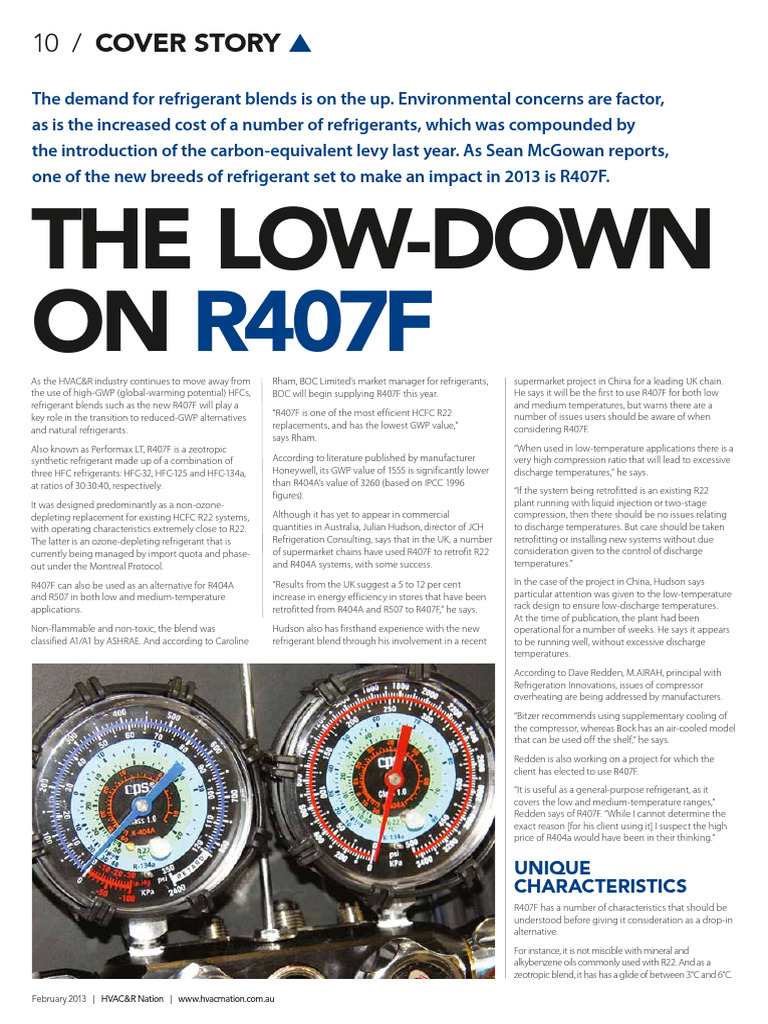 The Low-Down On R407F | PDF | Gases | Chemical Process Engineering