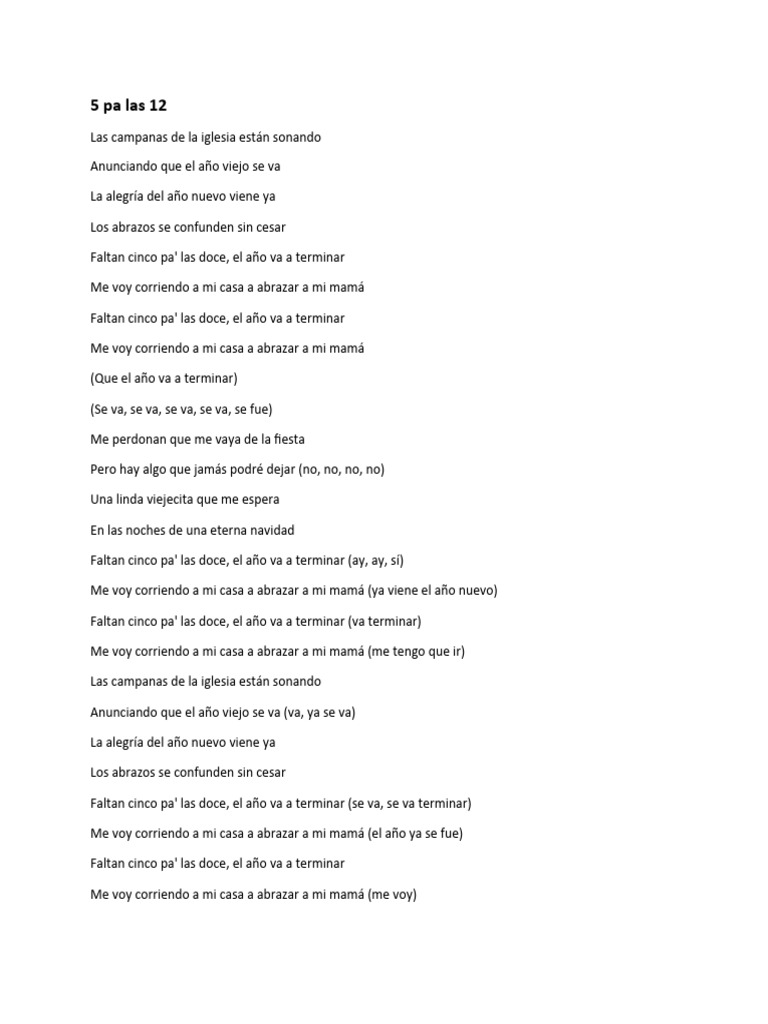 Faltan 5 pa' las 12: Letra y Acordes | PDF