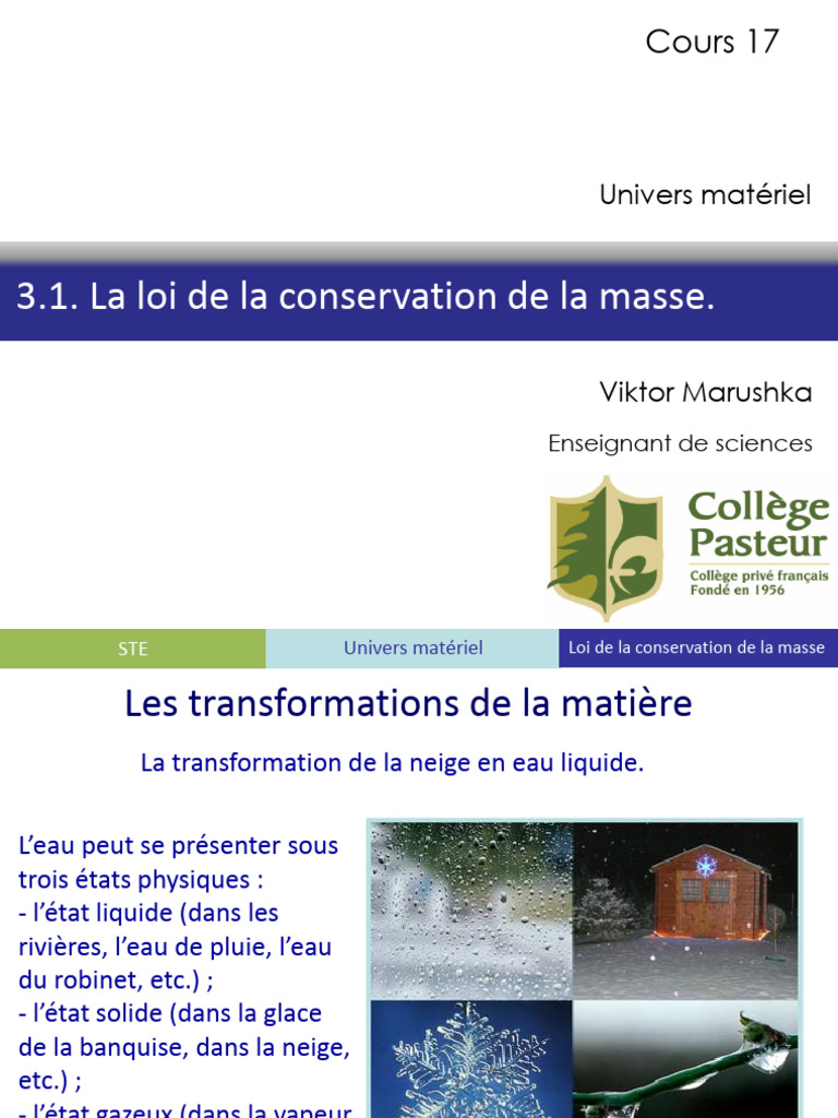 Loi de la conservation de la masse | PDF | Matière | Réactions chimiques