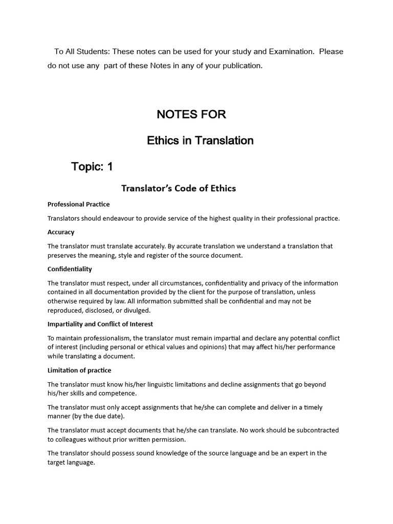 Ethics in Translation Guidelines | PDF | Translations | Ideologies