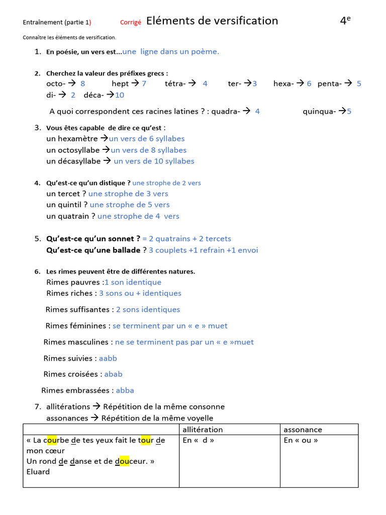 Éléments de versification en poésie | PDF | Rime dans la poésie ...