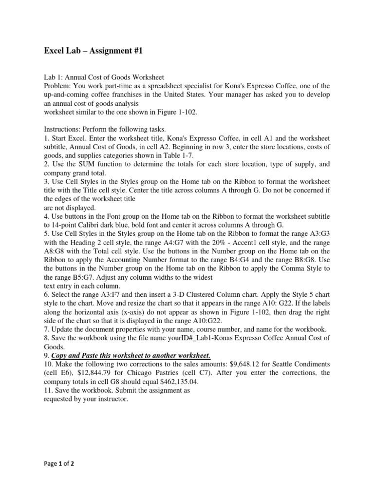Excel lab 1 assignment pdf microsoft excel worksheet