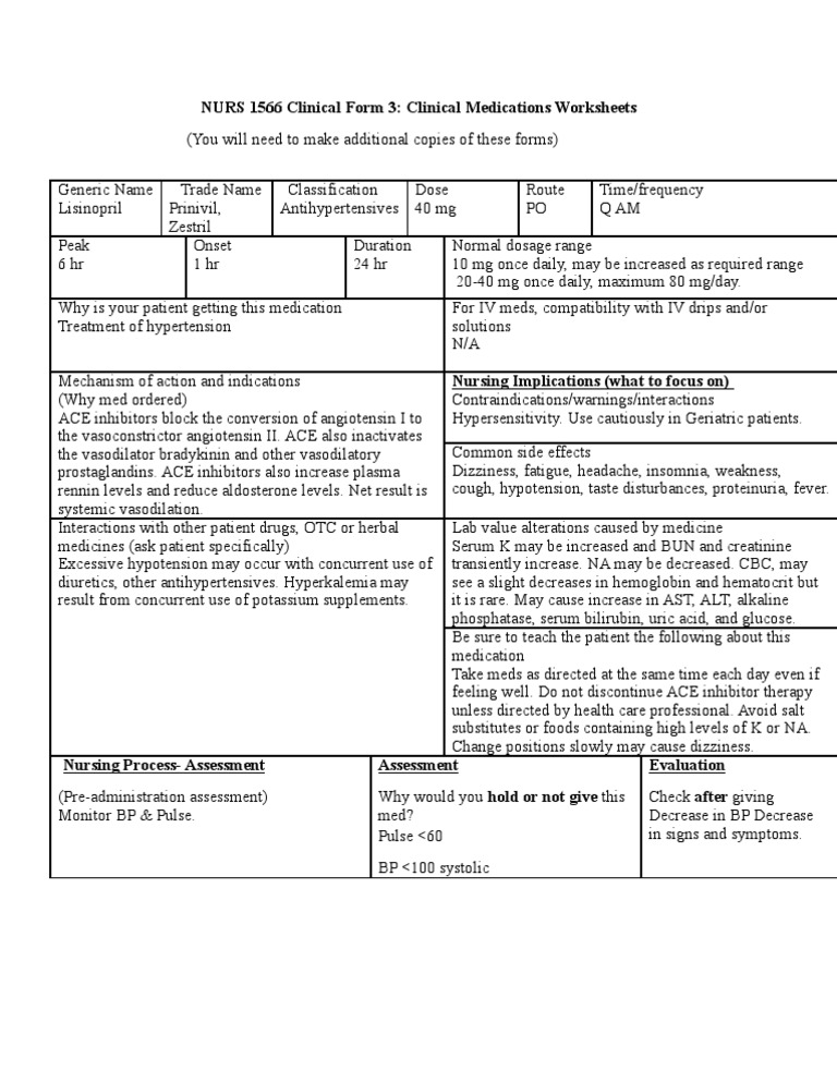 Zestril drug card
