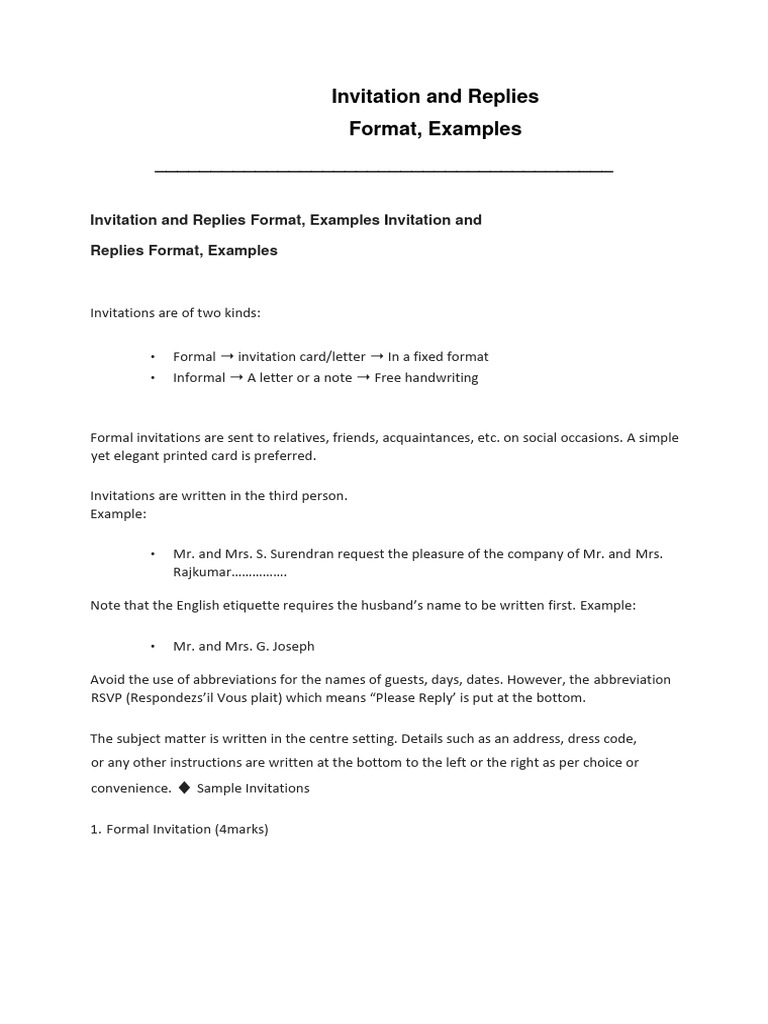 Invitation Formats and Examples Guide | PDF | Home & Garden
