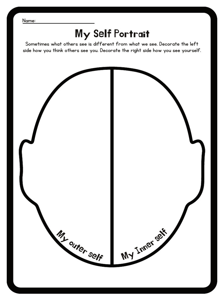 Black White SEL Self Portrait Drawing Worksheet For Students (A4) PDF