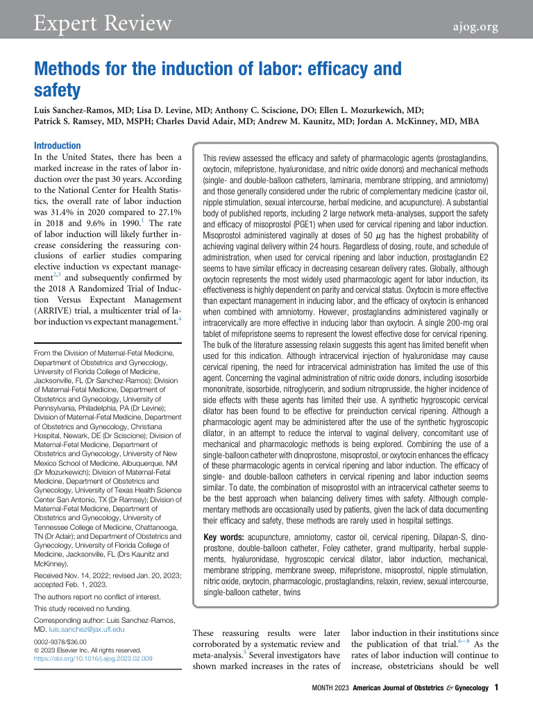 Methods For The Induction of Labor - Efficacy and Safety | PDF ...