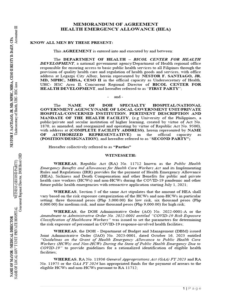 Health Emergency Allowance Agreement | PDF | Common Law | Government