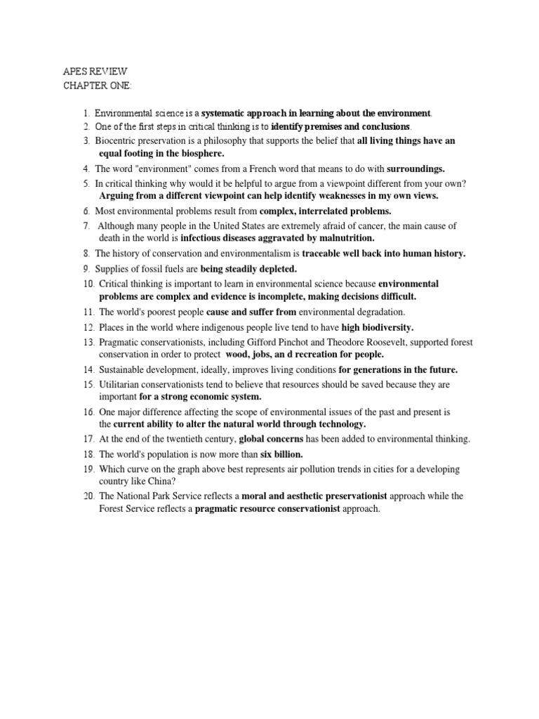 APES Review Packet Ch. 1 Conservation Movement Environmentalism