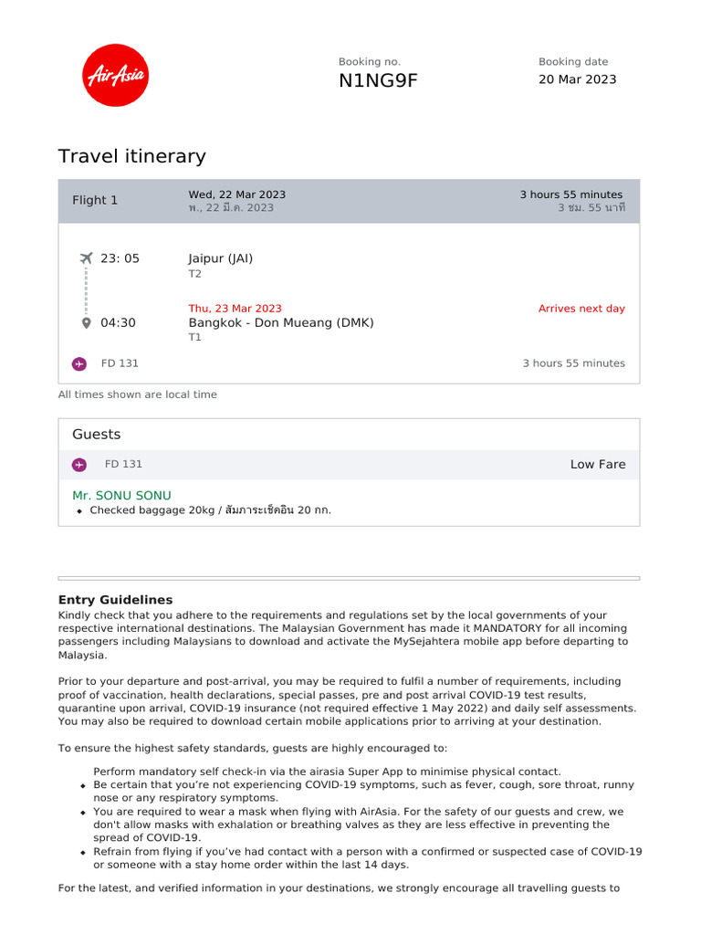 AirAsia Travel Itinerary & Guidelines | PDF | Baggage