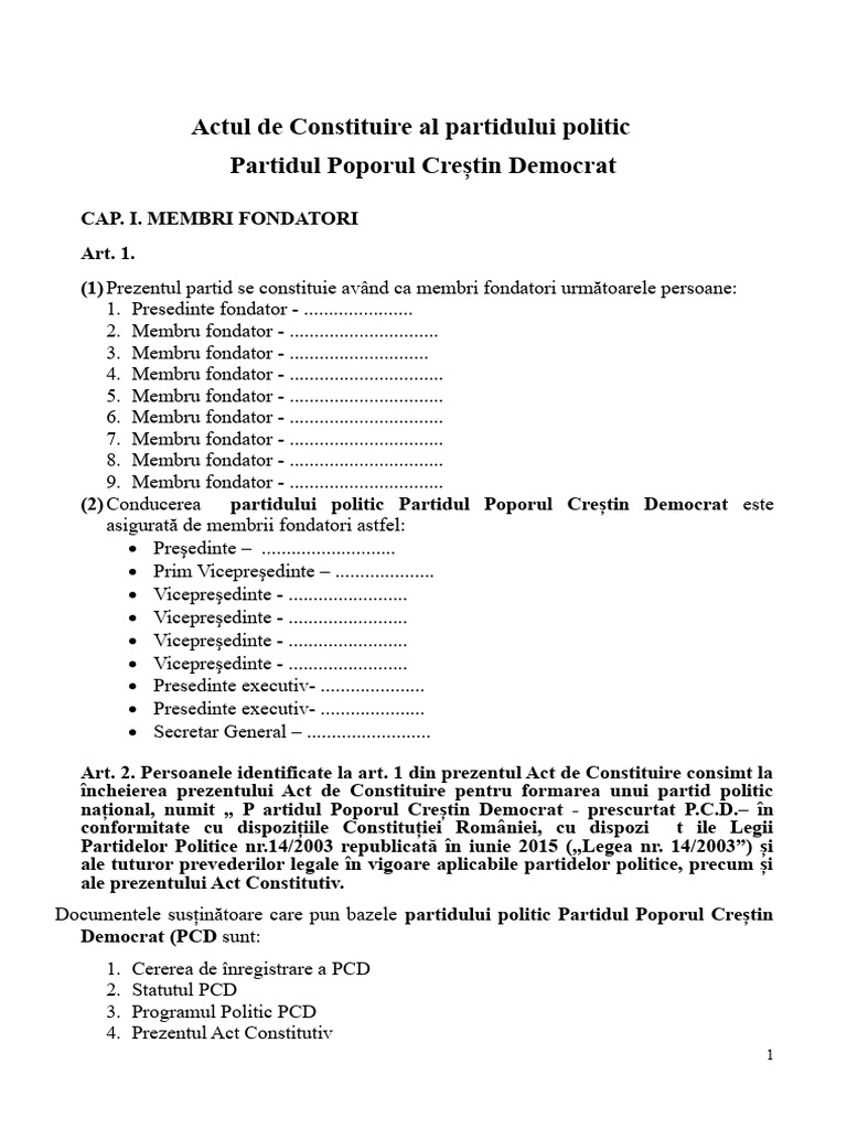 Partid Poporul Crestin 2019 Act Constitutiv | PDF
