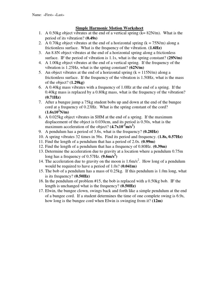 Simple Harmonic Motion Practice Worksheet | PDF | Teaching Methods ...