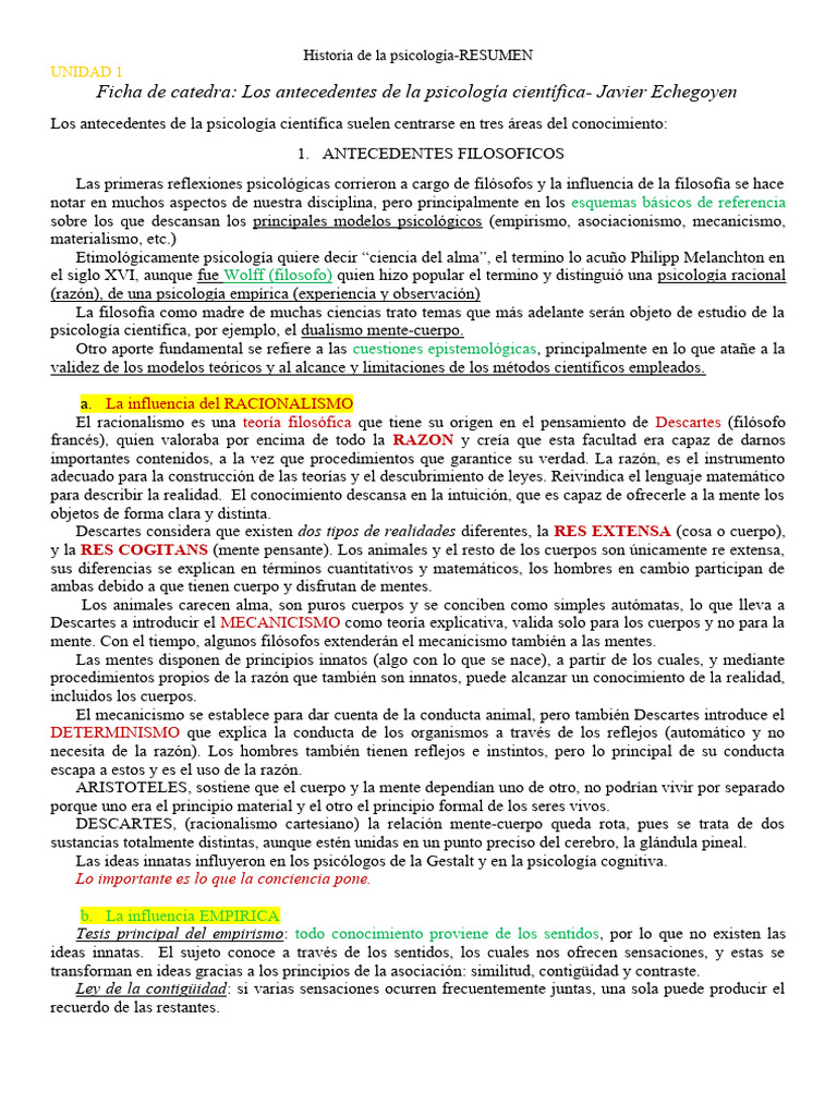 Historia De La Psicologia Resumen Vr 1 Pdf Método Científico