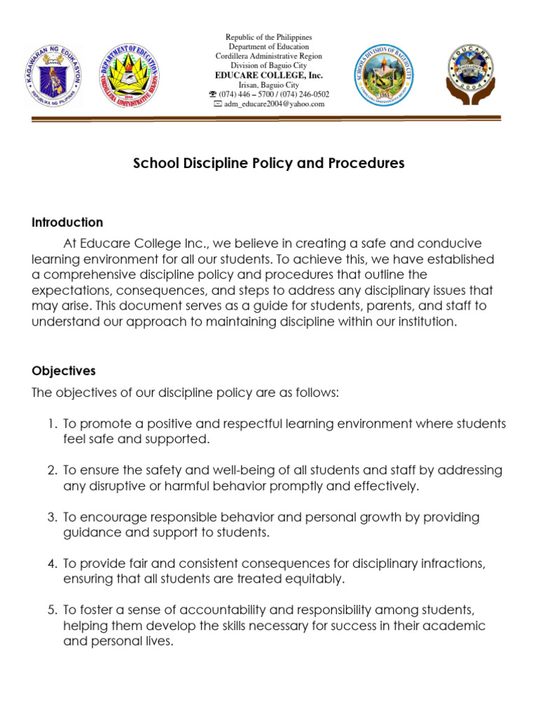Educare College Discipline Policy Guide | PDF | Academic Dishonesty ...