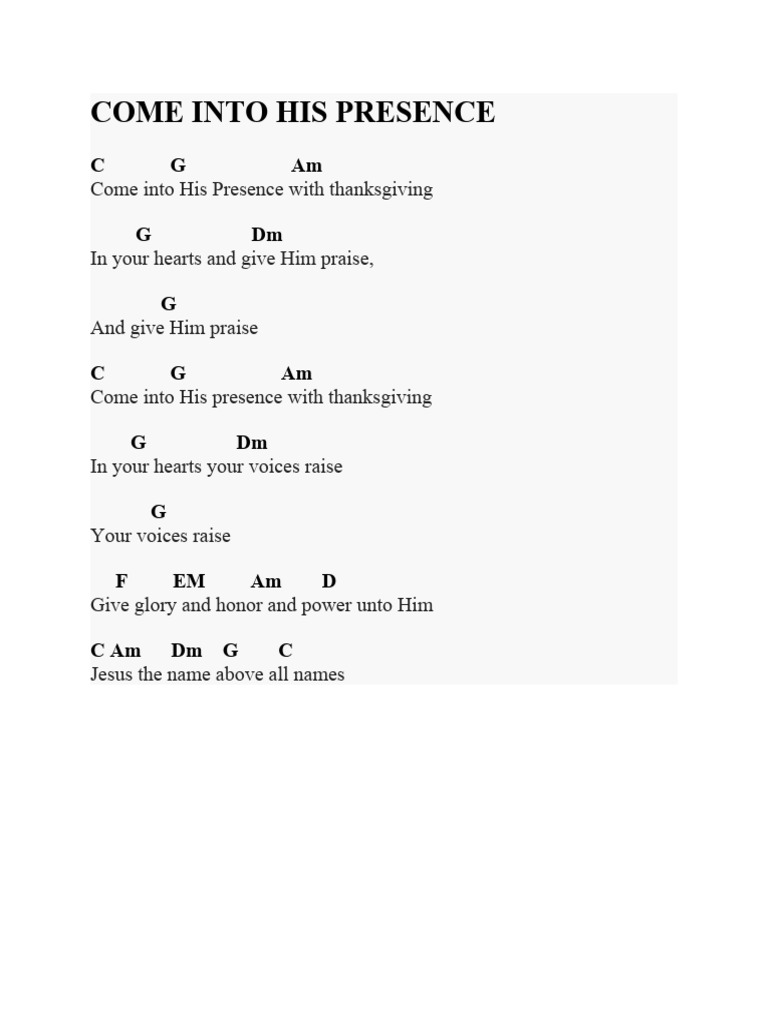 Come into his presence pdf