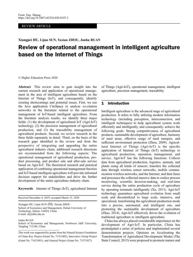 10.1007@s42524 020 0107 3 | PDF | Internet Of Things | Agriculture
