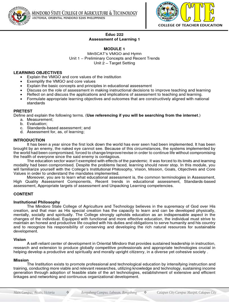 Module 1 Pdf Educational Assessment Learning