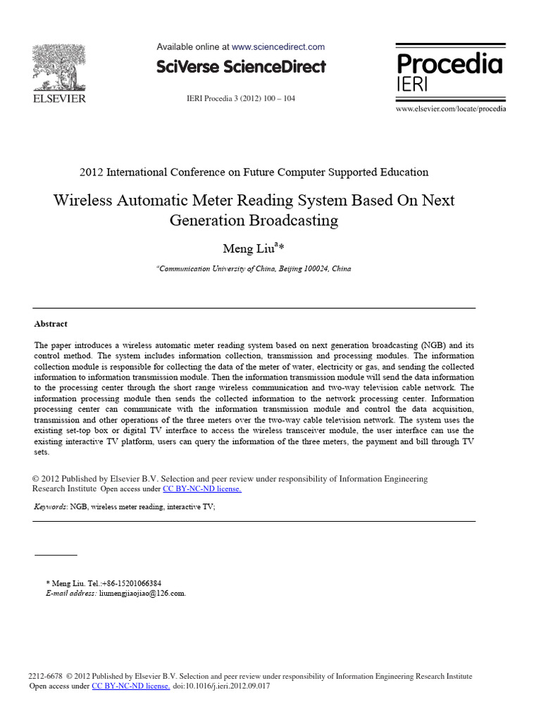 Wireless Autonomous Meter Reading System | PDF | Scholarly ...