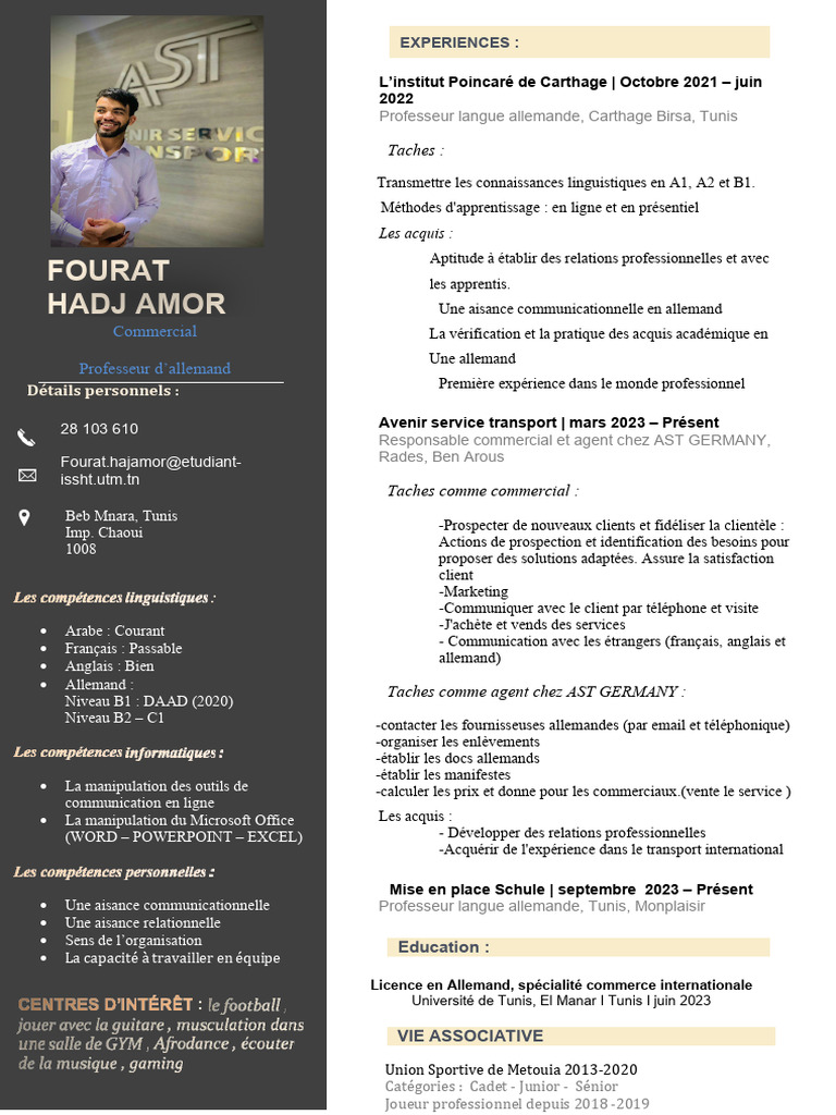 CV de Fourat Hadj Amor - L3 Allemand | PDF | Logiciel | Microsoft