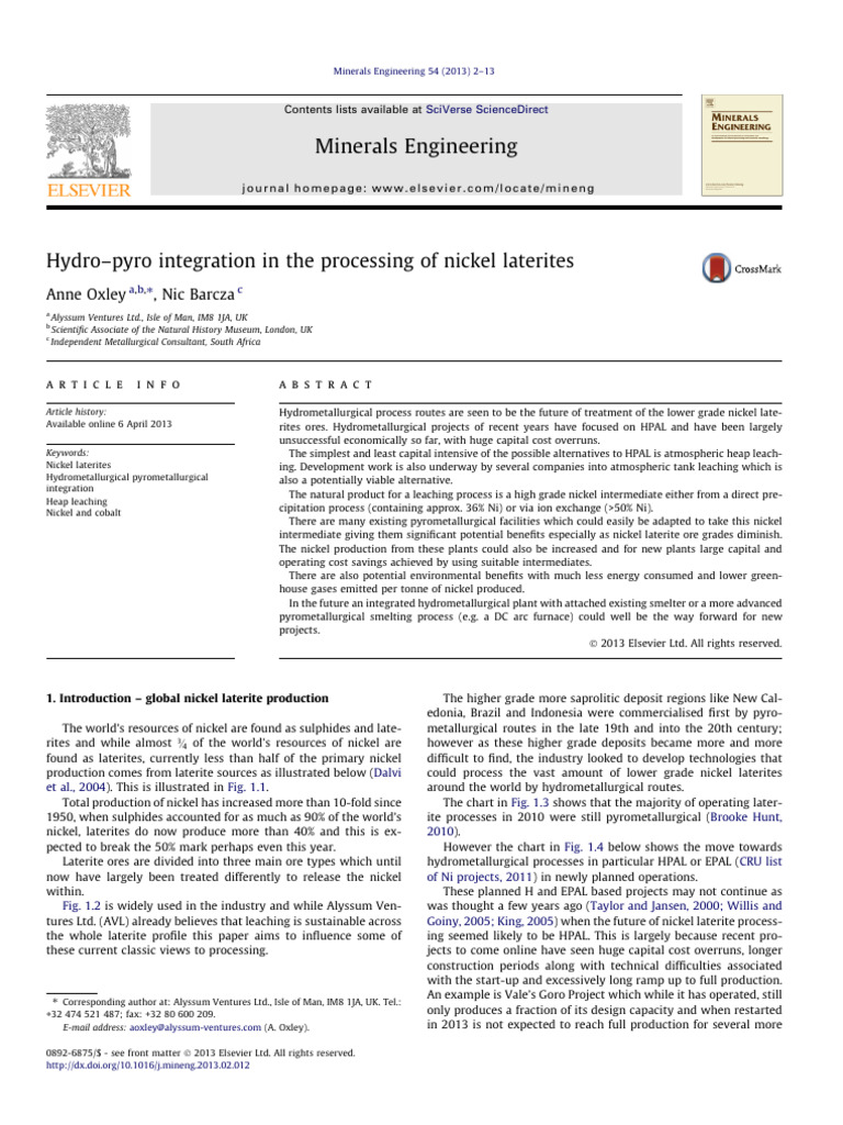 Nickel Laterite Processing Innovations | PDF | Nickel | Smelting