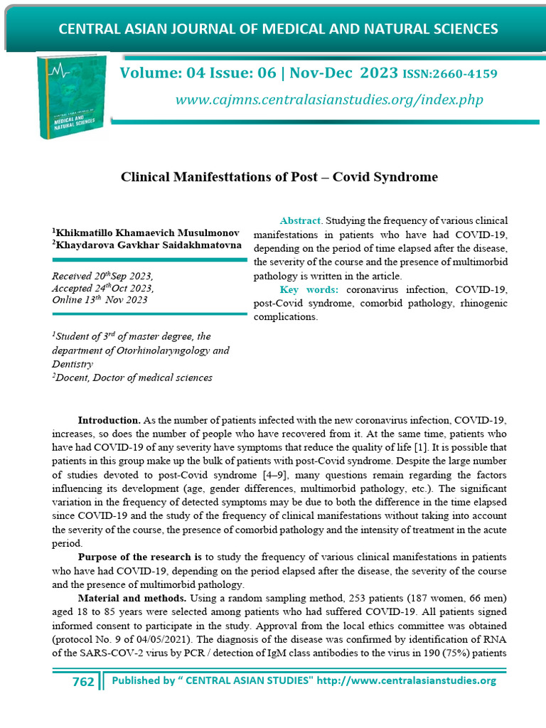 Clinical Manifesttations of Post - Covid Syndrome | PDF | Microbiology ...