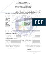 Certificate of Final Sasnitary and Plumbing Completion