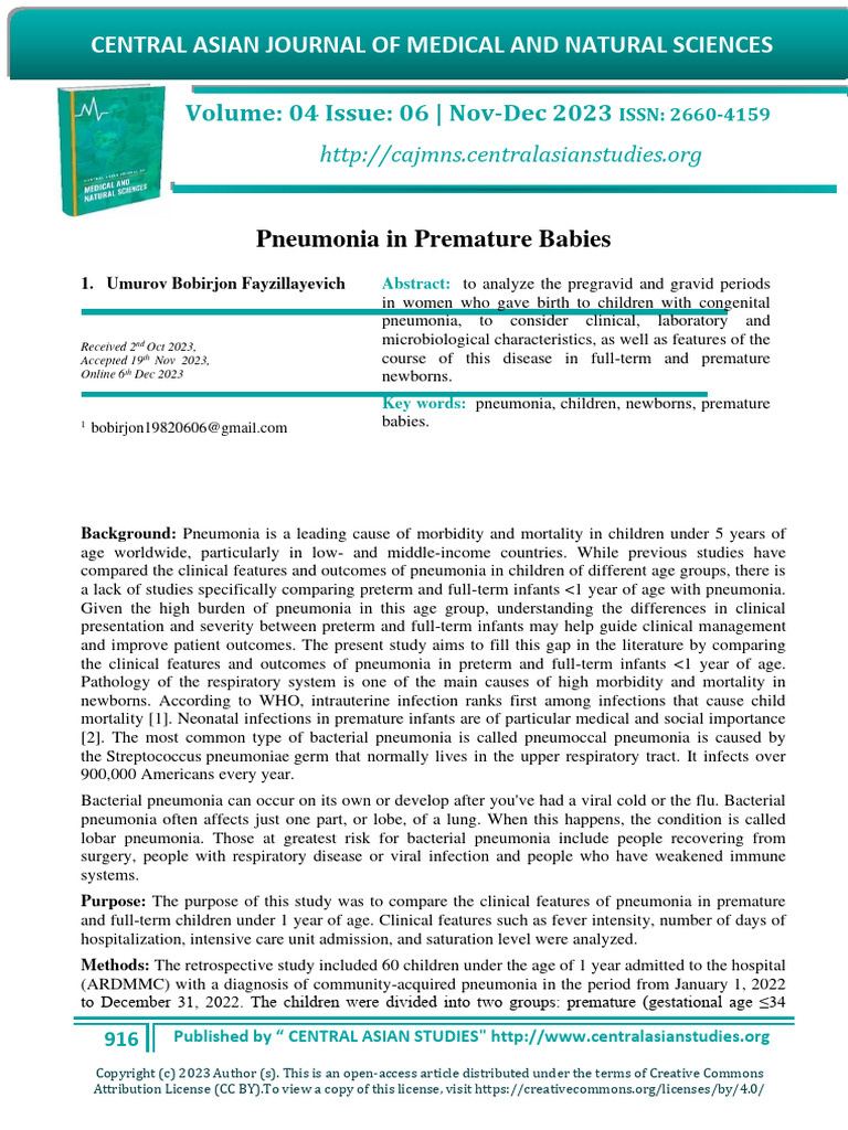 Pneumonia in Premature Babies | PDF | Preterm Birth | Pneumonia