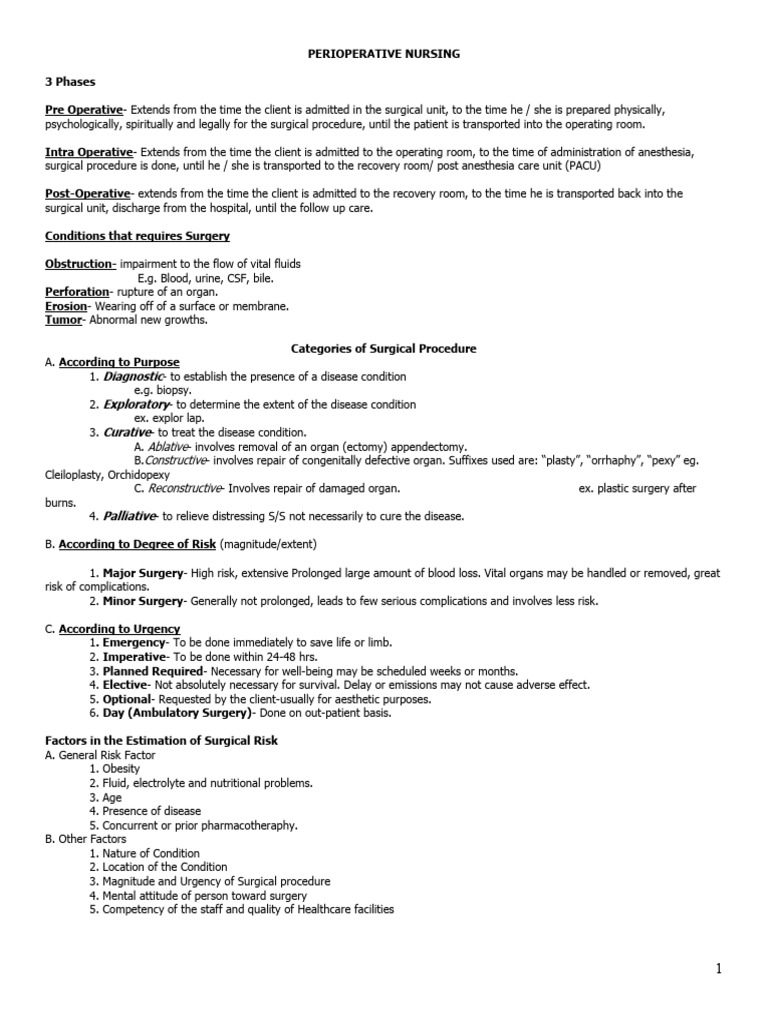 Perioperative Nursing: Phases & Care | PDF | Anesthesia | Surgery