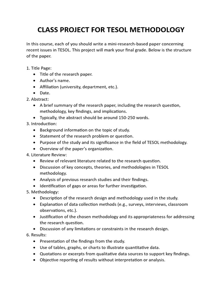 TESOL Methodology Research Project Guide | PDF | Methodology | Data