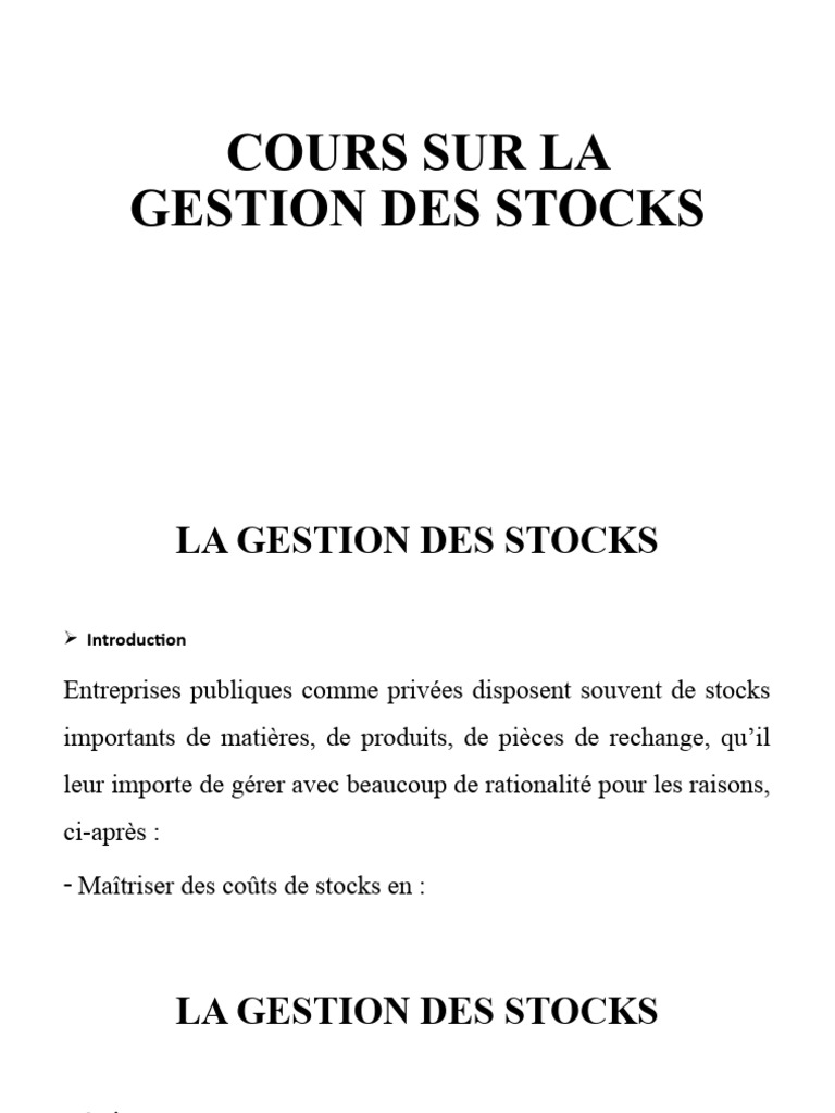 Cours sur la Gestion des Stocks | PDF | Inventaire | Prix